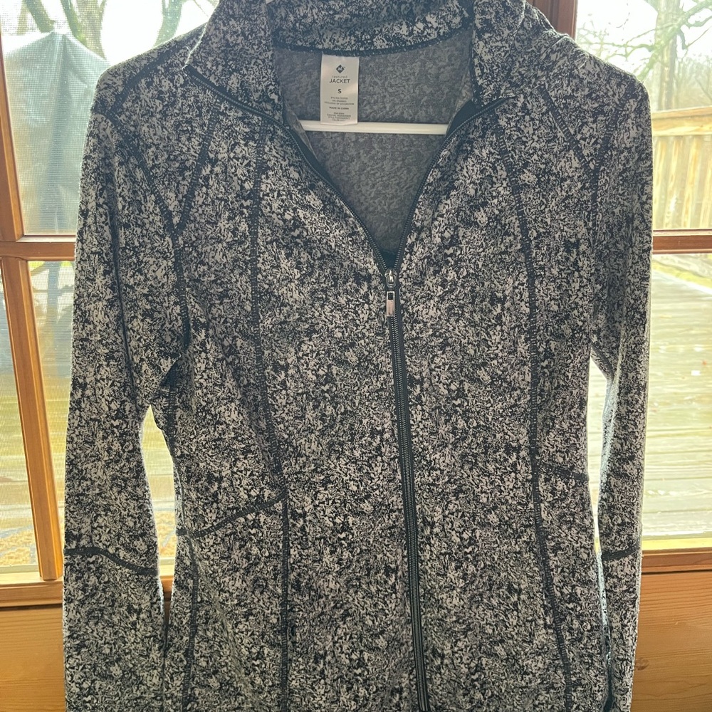 Women's Black & White Marled Zip-Front Utility Jacket